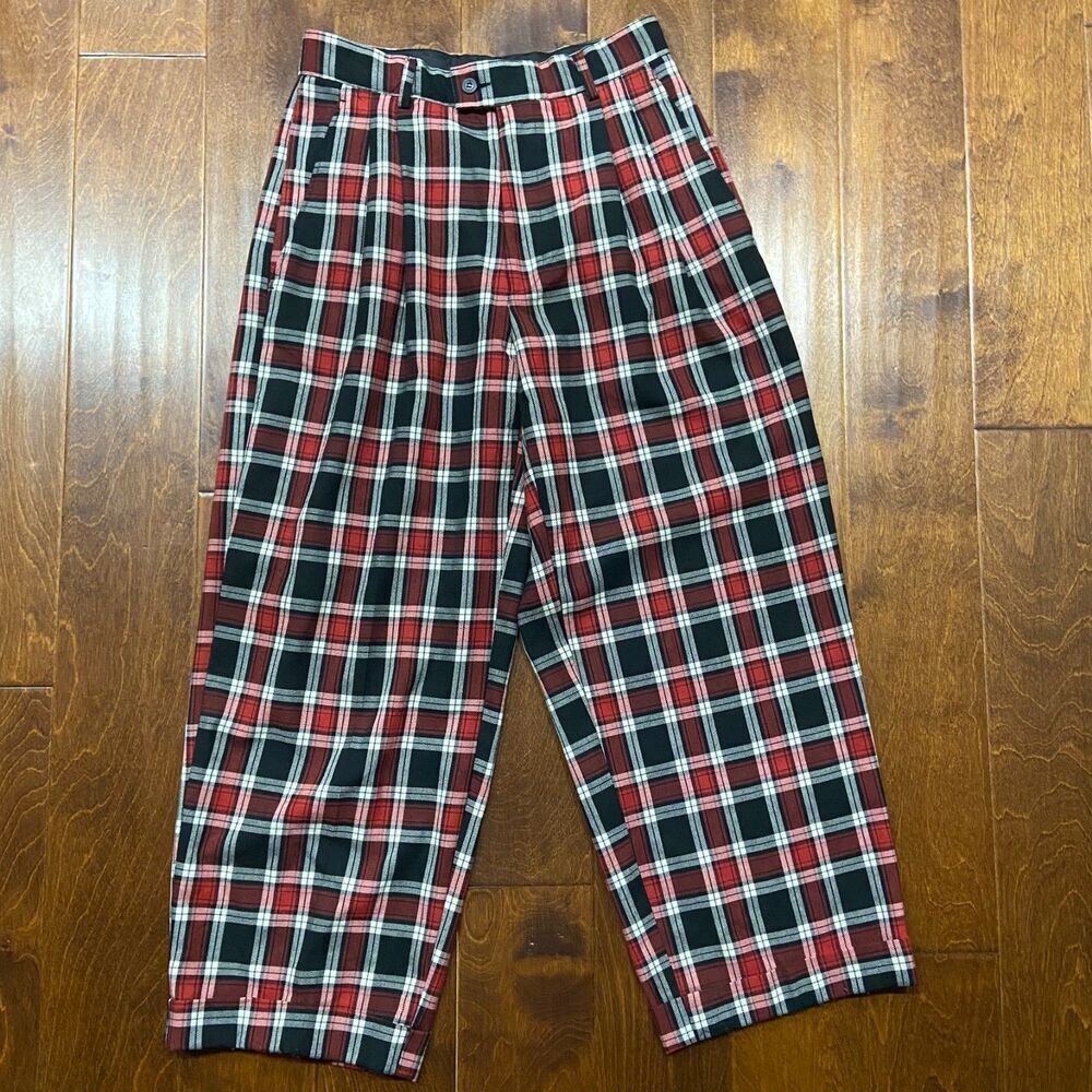 Smash Vintage 90s Black Red White Slacks Pants Polyester Men's Size W32 x L30 - Picture 3 of 8